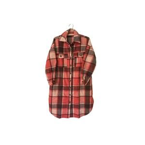 Women XS Orange And Brown Premium Longline Plaid Shacket Coat PTP 23” Length 43”